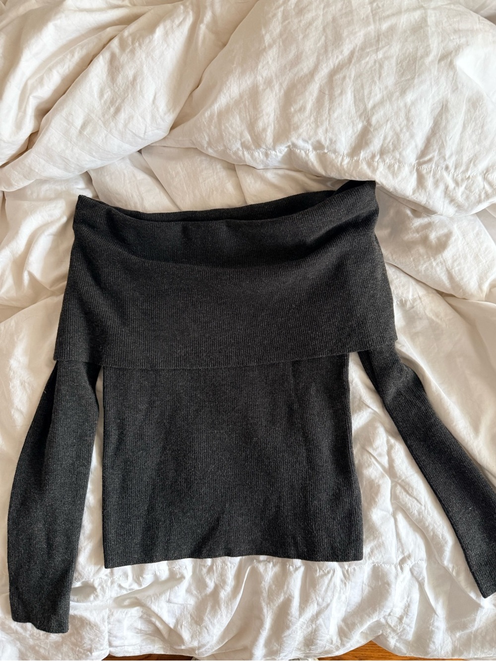 Aritzia Wilfred Off-the-Shoulder Foldover Sweater - Charcoal Grey
